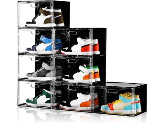Amllas New 8 Pack Shoe Boxes Stackable, Large Shoe Storage Organizer with Lids,Drop Side Shoe Containers for Entryway,Sneaker Storage Fit up to US...
