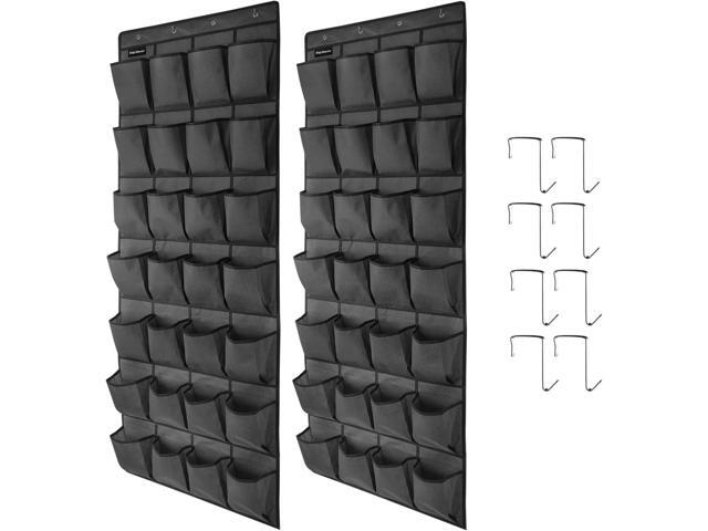 2 Pack 28 Large Pockets Hanging Shoe Organizer Over The Door Shoe Rack for Closet Door Storage Shoe Holder Hanger.8Hooks. Imitation linen Gray
