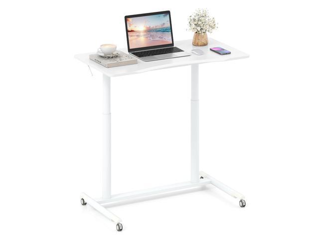 Tangkula Mobile Standing Desk, C-Shaped Sit Stand Desk with Adjustable Height, Lockable Wheels & Metal Frame, Rolling Laptop Desk, Portable...