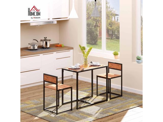 HOMCOM 3-Piece Industrial Dining Table Set for 2, Kitchen Table and Chairs, Dining Room Sets for Small Spaces, Rustic Brown