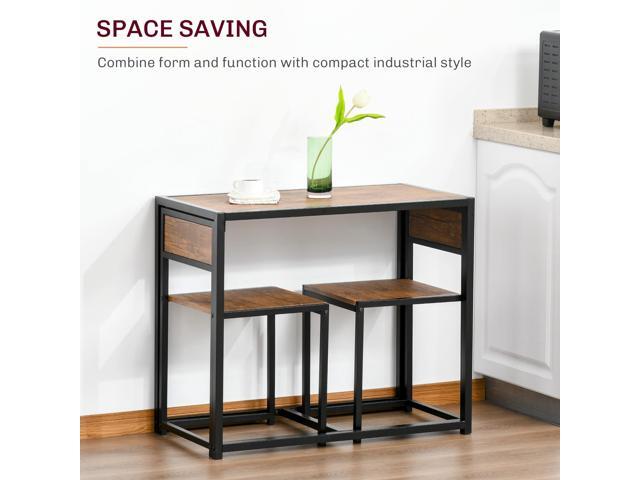 HOMCOM 3-Piece Industrial Dining Table Set for 2, Kitchen Table and Chairs, Dining Room Sets for Small Spaces, Rustic Brown