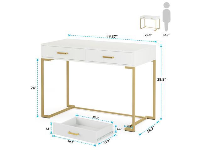 Tribesigns Computer Desk with 2 Drawers, White and Gold Desk Modern Writing Desk Study Table for Home Office, Bedroom, Small Space - Wood Top and...
