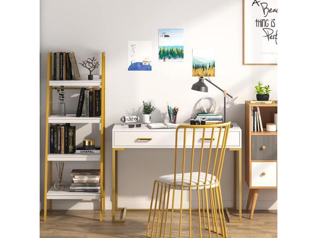 Tribesigns Computer Desk with 2 Drawers, White and Gold Desk Modern Writing Desk Study Table for Home Office, Bedroom, Small Space - Wood Top and...