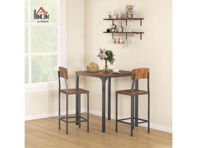 HOMCOM 3 Piece Industrial Counter Height Dining Table Set, Bar Table & Chairs with Steel Legs & Footrests, Black