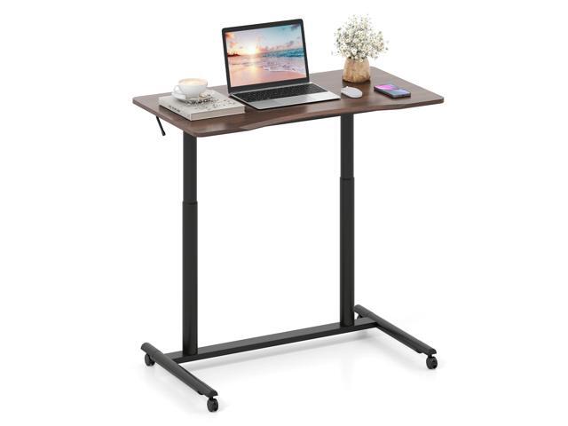 Tangkula Mobile Standing Desk, C-Shaped Sit Stand Desk with Adjustable Height, Lockable Wheels & Metal Frame, Rolling Laptop Desk, Portable...