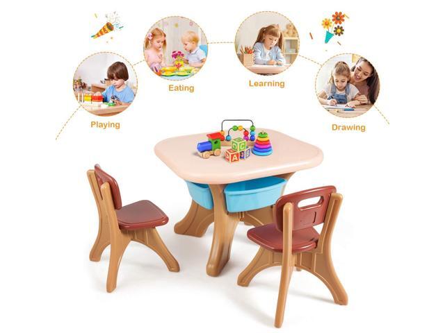 KOTEK Kids Table and Chair Set with Storage Bin, 3 Piece Activity Table Set with 2 Chairs for Toddler, Children Art Crafts Study Desk for Reading,...