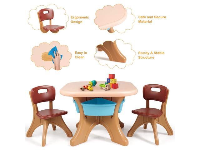 KOTEK Kids Table and Chair Set with Storage Bin, 3 Piece Activity Table Set with 2 Chairs for Toddler, Children Art Crafts Study Desk for Reading,...