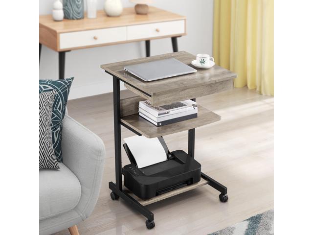 Yaheetech Rolling Computer Desk with Drawer & Keyboard Tray, Mobile Laptop Desk Cart Standing Computer Workstation for Home Office, Gray