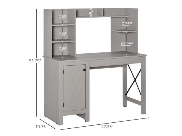 HOMCOM Farmhouse Computer Desk with Hutch and Cabinet, Home Office Desk with Storage, for Study, Light Grey