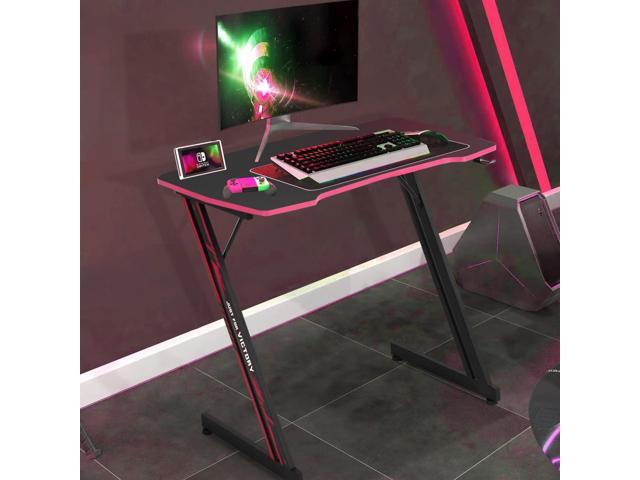 39 inch Gaming Computer Desk PC Z Shaped Table with Headphone Hook, Easy to Assemble Home Office for Teen/Student Gamer, Carbon Fiber Workstation,...