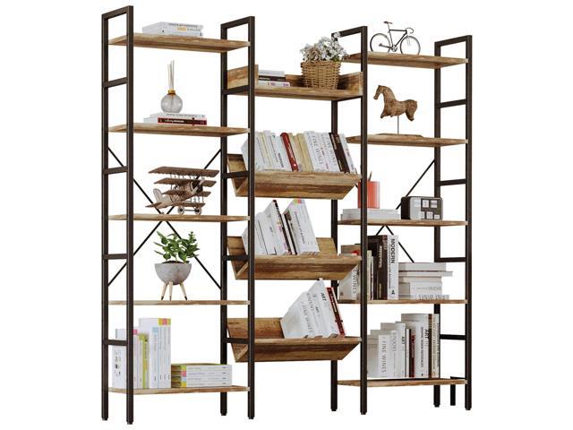 IRONCK Bookshelf, Bookshelves and Bookcases, Triple Wide 5 Tiers Book Shelf with Baffles, Industrial Bookshelf with Metal Frame for Living Room,...