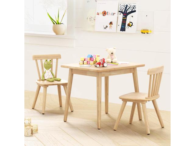Curipeer Windsor Kids Table and 2 Chair Set, Rubberwood Children Toddler Table and Chair Set with Non-Slip Legs/Round Edge Design for Art, Play,...