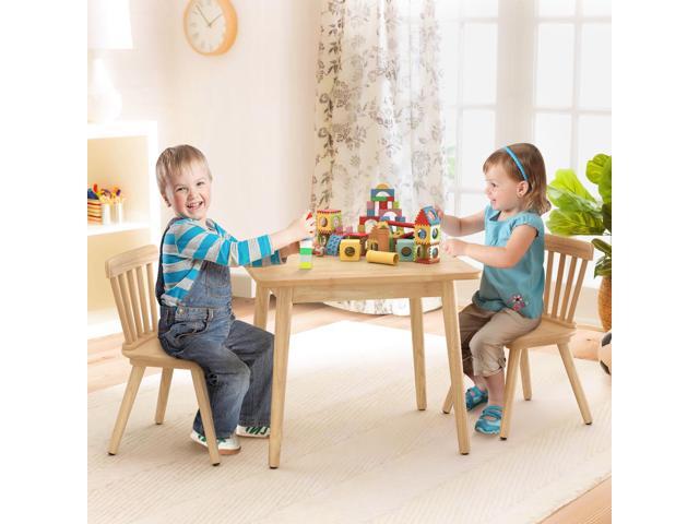 Curipeer Windsor Kids Table and 2 Chair Set, Rubberwood Children Toddler Table and Chair Set with Non-Slip Legs/Round Edge Design for Art, Play,...