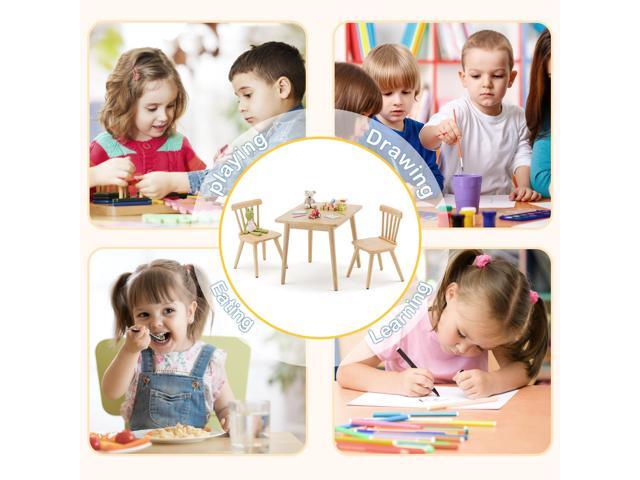 Curipeer Windsor Kids Table and 2 Chair Set, Rubberwood Children Toddler Table and Chair Set with Non-Slip Legs/Round Edge Design for Art, Play,...