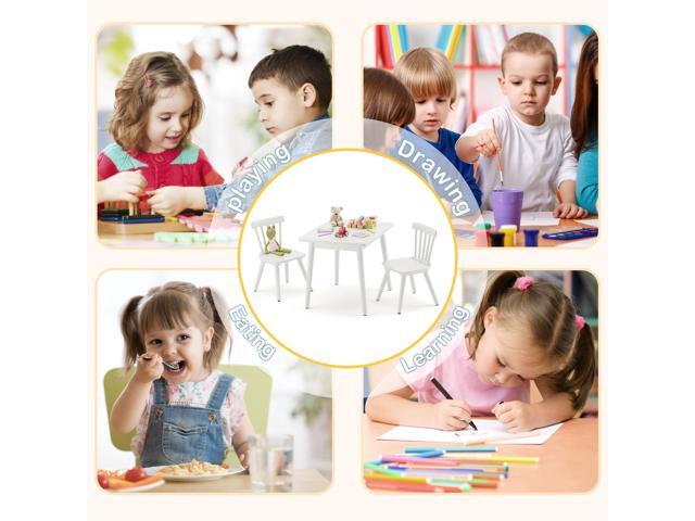 Curipeer Windsor Kids Table and 2 Chair Set, Rubberwood Toddler Table and Chair Set for Art, Play, Craft, Activity, with Non-Slip Legs Round Edge...