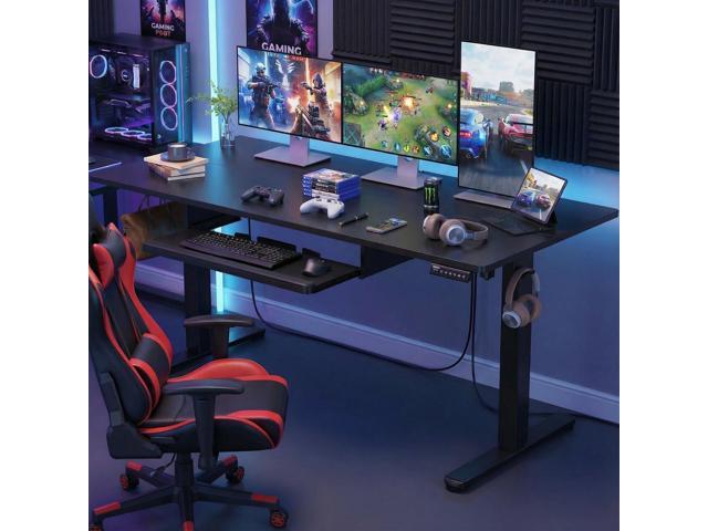 ErGear Large Electric Standing Desk with Keyboard Tray, 63x28 Inches Adjustable Height Sit Stand Up Desk, Home Office Desk Computer Workstation, Black