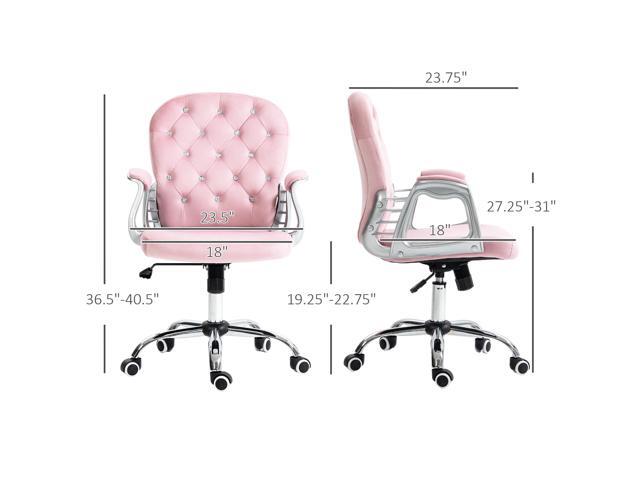 Vinsetto Velvet Home Office Chair, Button Tufted Desk Chair with Padded Armrests, Adjustable Height and Swivel Wheels, Pink