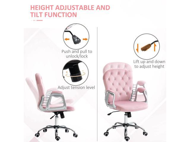 Vinsetto Velvet Home Office Chair, Button Tufted Desk Chair with Padded Armrests, Adjustable Height and Swivel Wheels, Pink