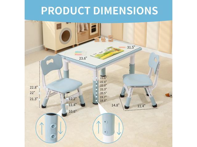 Toddler Table and 2 Chairs, Height-Adjustable Kids Table and Chairs Set, 31.5''L x 23.6''W Children Activity for Boys and Girls Aged 3-8
