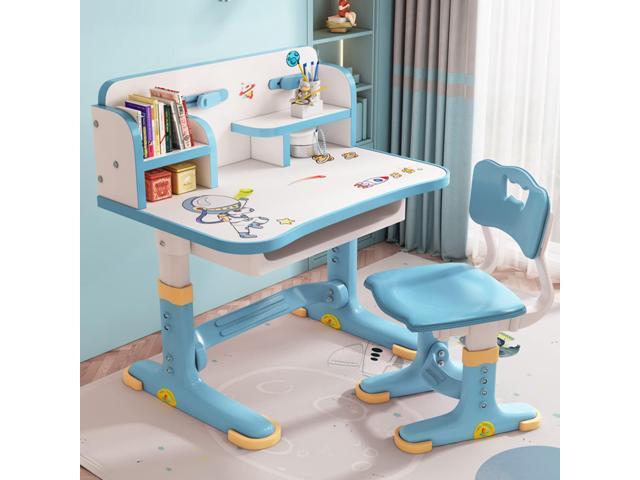 Kids Adjustable Study Desk & Chair Set w/Storage,Drawers,Bookshelf,Child Toddler Writing Homework Table,Little Girl Work Computer Desk,Princess...
