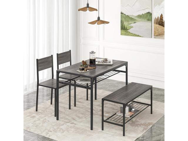 Giantex Dining Table Set for 4, Kitchen Table with Chairs & Bench, Storage Racks, Metal Frame, 4-Piece Space-Saving Dinette Set for Dining Room,...