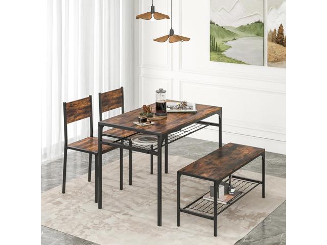 Giantex Dining Table Set for 4, Kitchen Table with Chairs & Bench, Storage Racks, Metal Frame, 4-Piece Space-Saving Dinette Set for Dining Room,...