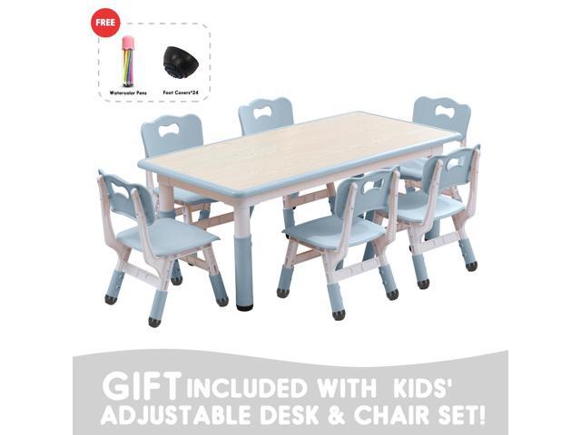 Kids Table and Chairs Set, Height Adjustable Desk With 6 Seats for Ages 3-12,Arts & Crafts Table,Graffiti Desktop, Non-Slip Legs, Max 300lbs,...