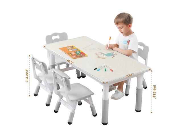 Kids Table and Chairs Set, Height Adjustable Desk With 6 Seats for Ages 3-12,Arts & Crafts Table,Graffiti Desktop, Non-Slip Legs, Max 300lbs,...