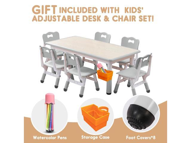 Kids Table and Chairs Set, Height Adjustable Desk With 6 Seats for Ages 3-12,Arts & Crafts Table,Graffiti Desktop, Non-Slip Legs, Max 300lbs,...