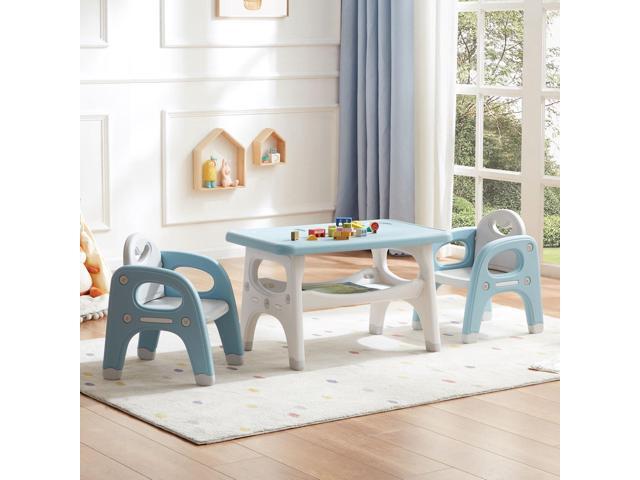 Kids Table and Chair Set, Plastic Children Activity Table with 2 Chairs, Toddler Table and Chair Set for Reading, Drawing, Snack Time, Arts Crafts,...