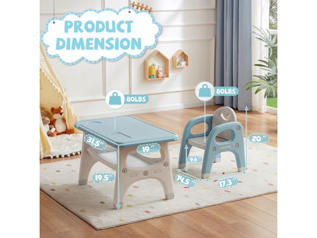 Kids Table and Chair Set, Plastic Children Activity Table with 2 Chairs, Toddler Table and Chair Set for Reading, Drawing, Snack Time, Arts Crafts,...
