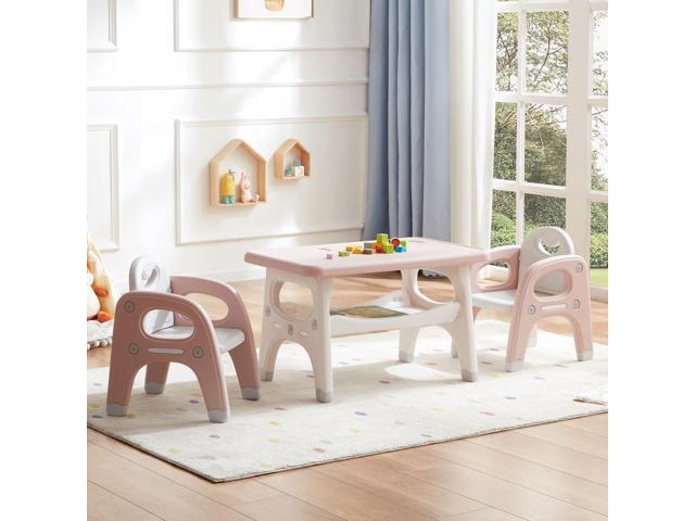 Kids Table and Chair Set, Plastic Children Activity Table with 2 Chairs, Toddler Table and Chair Set for Reading, Drawing, Snack Time, Arts Crafts,...