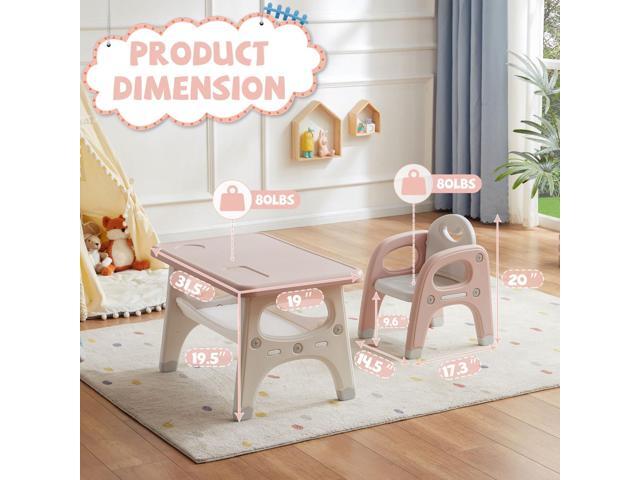 Kids Table and Chair Set, Plastic Children Activity Table with 2 Chairs, Toddler Table and Chair Set for Reading, Drawing, Snack Time, Arts Crafts,...