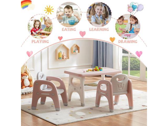 Kids Table and Chair Set, Plastic Children Activity Table with 2 Chairs, Toddler Table and Chair Set for Reading, Drawing, Snack Time, Arts Crafts,...