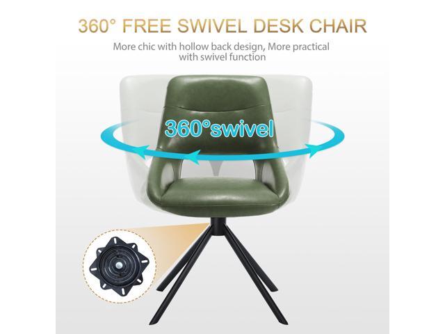 Zesthouse Modern Desk Chair No Wheels, Swivel Vanity Chair with Hollow Back, Armless Home Office Chair for Girls Women, Green Faux Leather Computer...