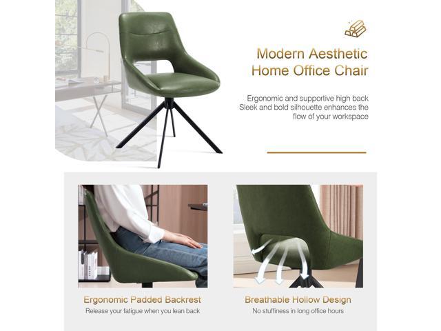 Zesthouse Modern Desk Chair No Wheels, Swivel Vanity Chair with Hollow Back, Armless Home Office Chair for Girls Women, Green Faux Leather Computer...