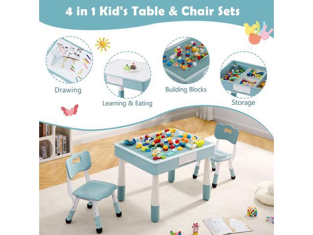 4 in 1 Kids Table and Chairs Set with Storage, Toddler Table and Chair Set for Kids Ages 3-10, 29.5' L x 23.6' W Activity Table, Graffiti &...