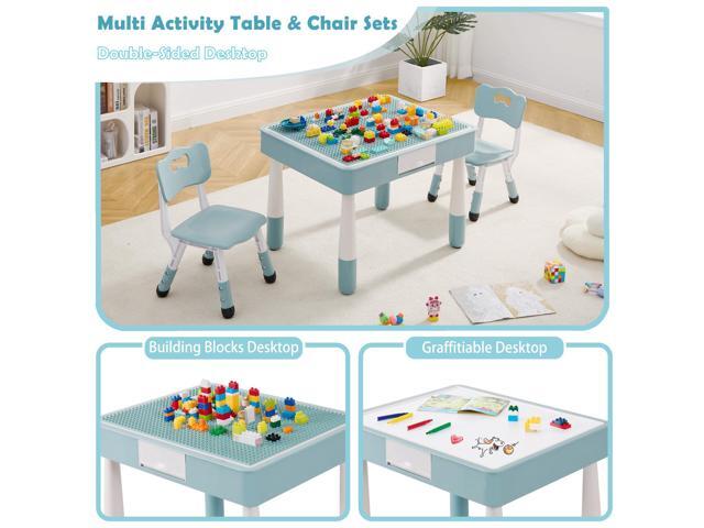 4 in 1 Kids Table and Chairs Set with Storage, Toddler Table and Chair Set for Kids Ages 3-10, 29.5' L x 23.6' W Activity Table, Graffiti &...