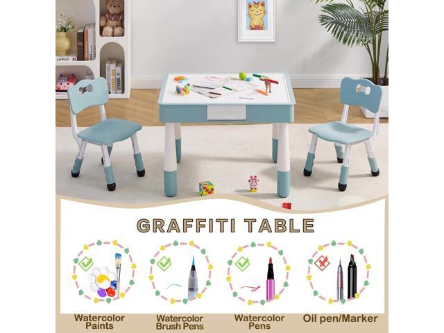 4 in 1 Kids Table and Chairs Set with Storage, Toddler Table and Chair Set for Kids Ages 3-10, 29.5' L x 23.6' W Activity Table, Graffiti &...