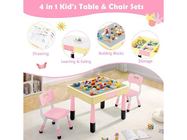 4 in 1 Kids Table and Chairs Set with Storage, Toddler Table and Chair Set for Kids Ages 3-10, 29.5' L x 23.6' W Activity Table, Graffiti &...