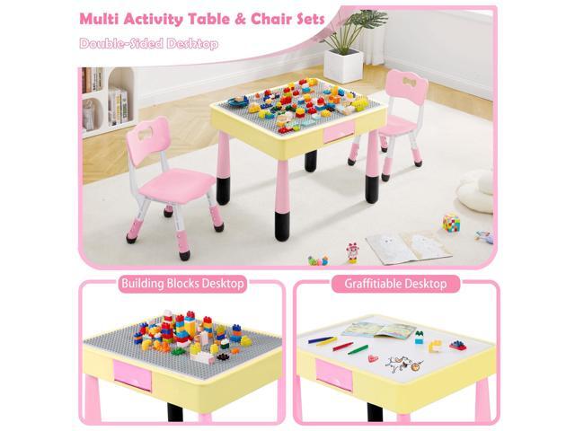 4 in 1 Kids Table and Chairs Set with Storage, Toddler Table and Chair Set for Kids Ages 3-10, 29.5' L x 23.6' W Activity Table, Graffiti &...