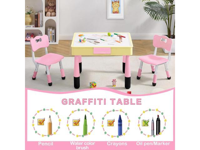 4 in 1 Kids Table and Chairs Set with Storage, Toddler Table and Chair Set for Kids Ages 3-10, 29.5' L x 23.6' W Activity Table, Graffiti &...
