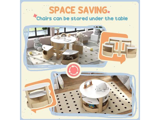 Qaba Toddler Table and Chairs Set, 5 Pieces Round Kids Activity Table with Storage for Play, Art, Craft, Drawing, Playroom, Classroom, Nursery, White