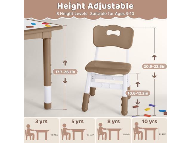 Kids Table and 4 Chairs Set, Height Adjustable (17.7'-26.1') Toddler Table and Chair Set, Multi-Activity Table with Graffiti Desktop, Childrens...
