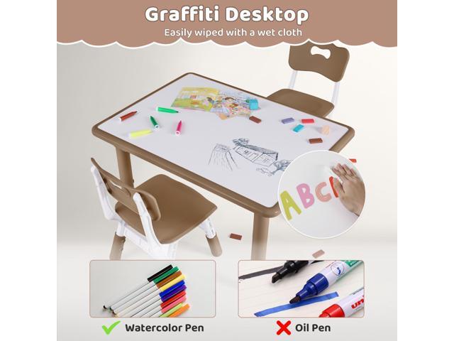 Kids Table and 4 Chairs Set, Height Adjustable (17.7'-26.1') Toddler Table and Chair Set, Multi-Activity Table with Graffiti Desktop, Childrens...