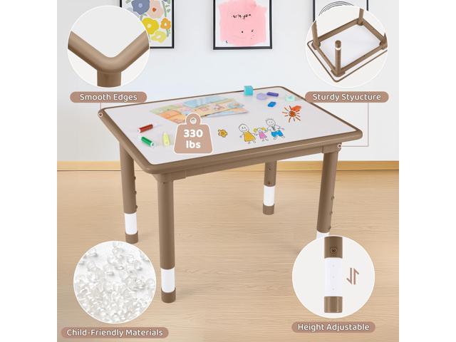 Kids Table and 4 Chairs Set, Height Adjustable (17.7'-26.1') Toddler Table and Chair Set, Multi-Activity Table with Graffiti Desktop, Childrens...