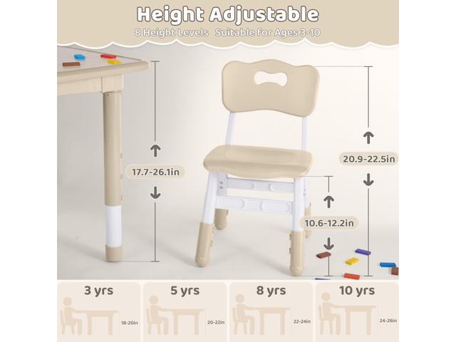 Kids Table and 4 Chairs Set, Height Adjustable (17.7'-26.1') Toddler Table and Chair Set, Multi-Activity Table with Graffiti Desktop, Childrens...