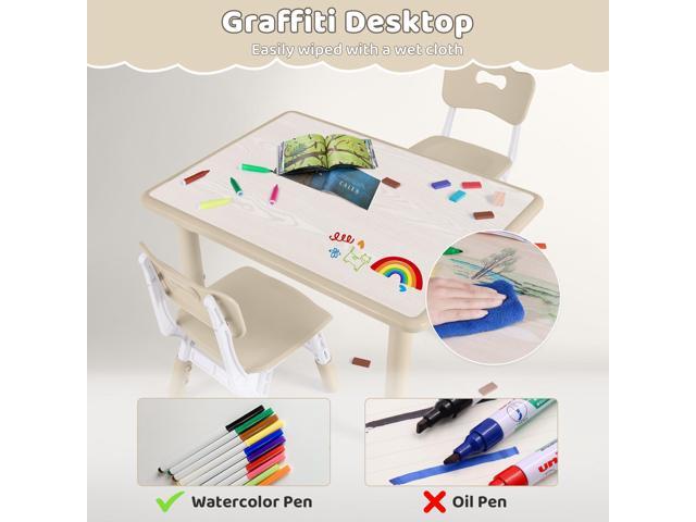 Kids Table and 4 Chairs Set, Height Adjustable (17.7'-26.1') Toddler Table and Chair Set, Multi-Activity Table with Graffiti Desktop, Childrens...