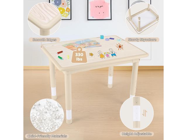 Kids Table and 4 Chairs Set, Height Adjustable (17.7'-26.1') Toddler Table and Chair Set, Multi-Activity Table with Graffiti Desktop, Childrens...