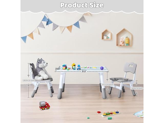 Toddler Table and 2 Chairs Set, Height Adjustable Kids Table and Chair Set, 31.5''L x 23.6''W, Marble Pattern & Graffiti Desktop, Children...